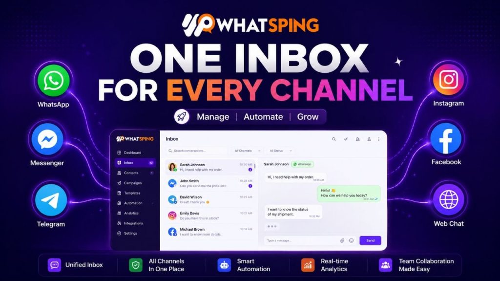 One shared inbox for WhatsApp, Messenger and Telegram - omnichannel customer communication